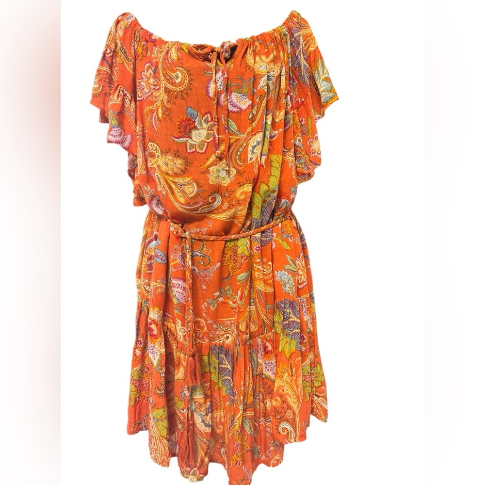 NICOLE MILLER WOMENS MINI DRESS FLORAL BELTED WITH RUFFLE SLEEVES AND HE…